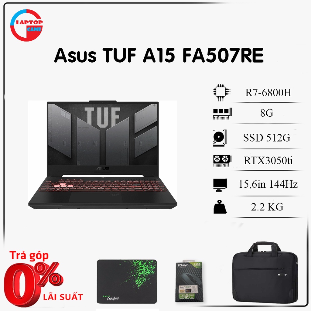 Laptop Asus TUF A15 FA507RE-A15.R73050T Ryzen 7-6800H, 8GB, 512GB, RTX 3050 Ti 4GB, 15.6” FHD 144Hz IPS