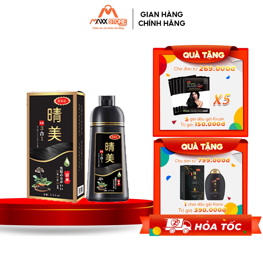 Dầu gội phủ bạc Komi Nhật Bản nhuộm tóc thảo dược chai 500ml - MS003