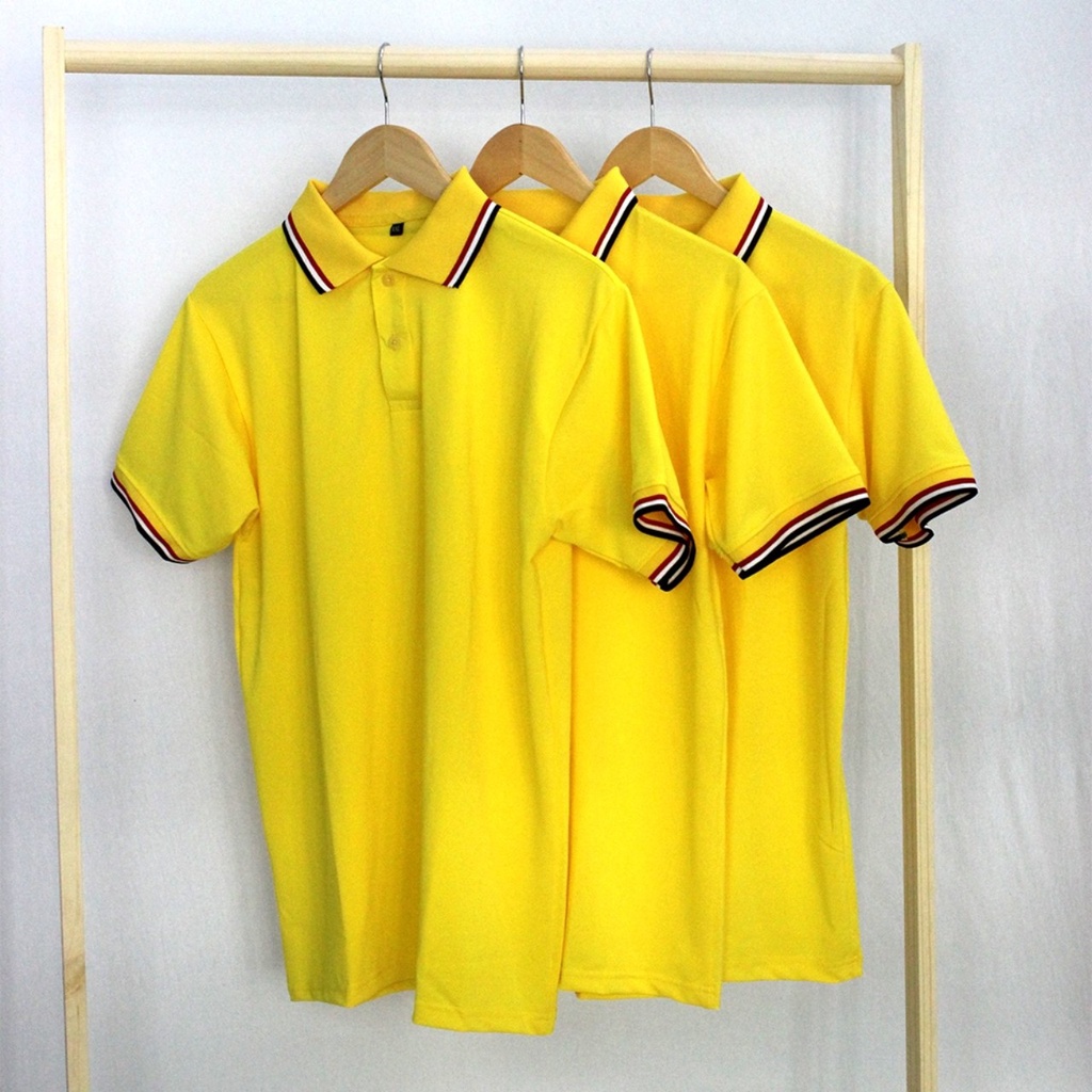 {giá sỉ} Áo Thun Có Cổ Cá Sấu 4 Chiều Polo Màu Vàng Phối Cổ Và Bo Tay 3 Sọc Phom Xuông Đồng Phục chất đẹp