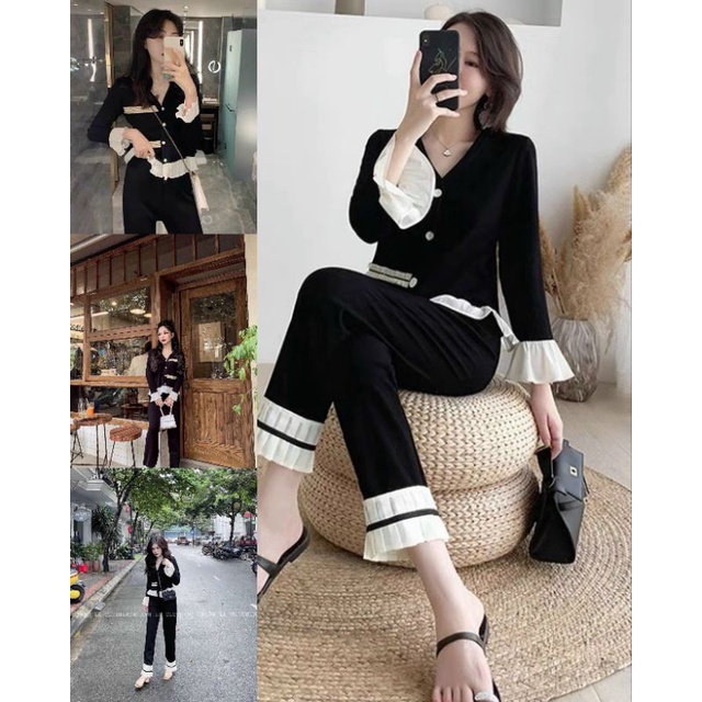 Đồ ngủ mặc ở nhà đi chơi cổ chữ v sang chảnh chất gấm xước