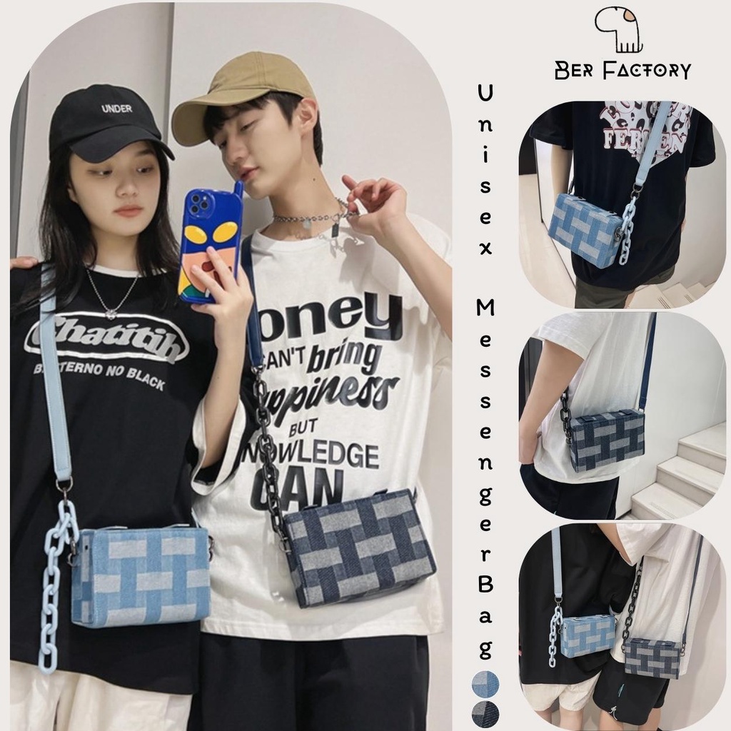 Túi Hộp Đeo Chéo Nam Nữ Phong Cách Hàn Quốc Túi Đeo Chéo Kẻ Caro Thời Trang Nam Nữ Unisex Hình Hộp Chữ Nhật