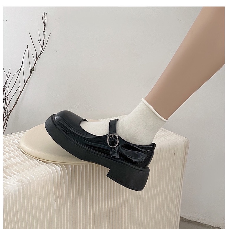 Giày nữ đế cao 3p phong cách hàn quốc, giày búp bê lolita dây cài chất liệu mềm mại