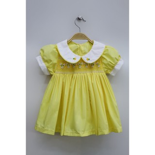 Đầm smock cổ sen vàng