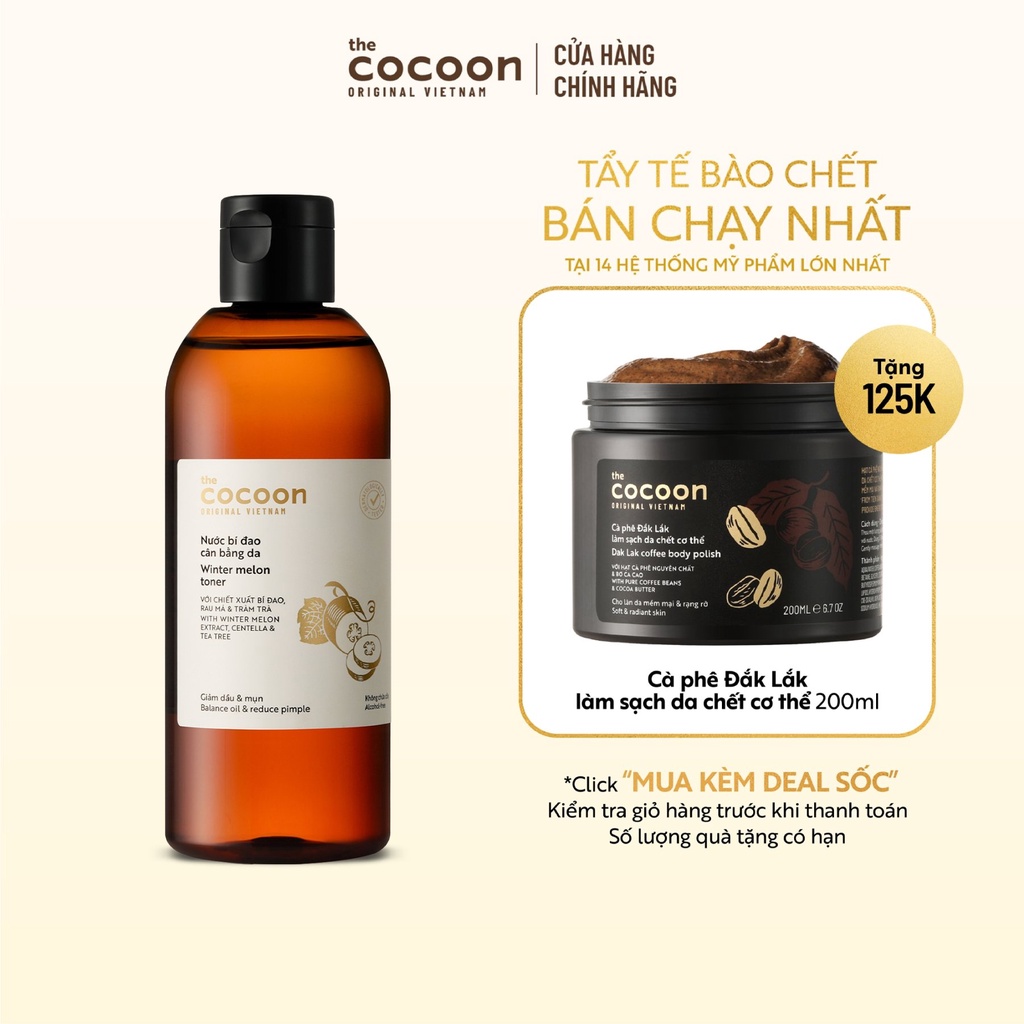 Bigsize - Nước bí đao cân bằng da (toner) Cocoon giảm dầu và mụn 310ml
