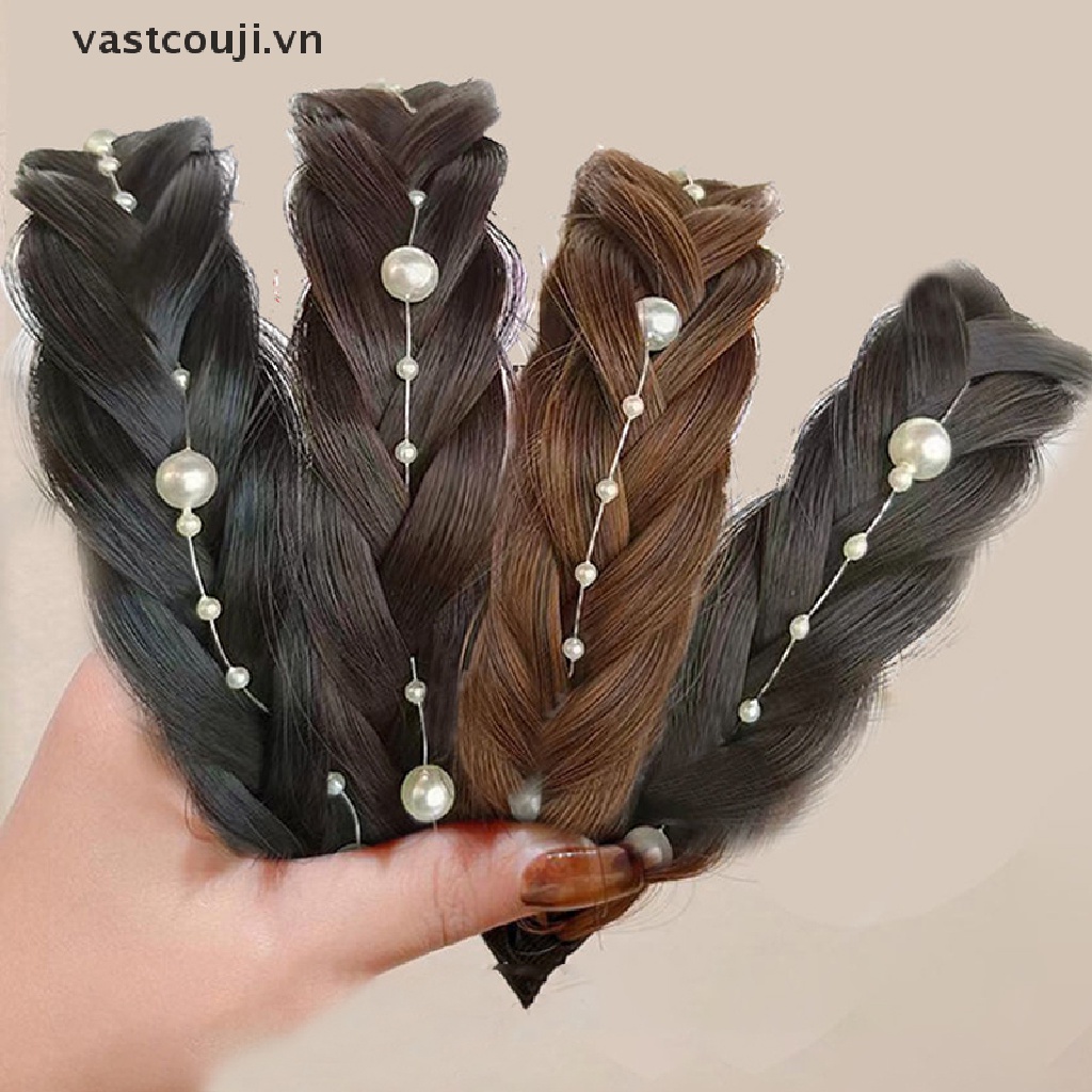 Cài Tóc Dạng Tóc Giả Thắt Bím Handmade Đính Ngọc Trai Phong Cách Retro Cho Nữ