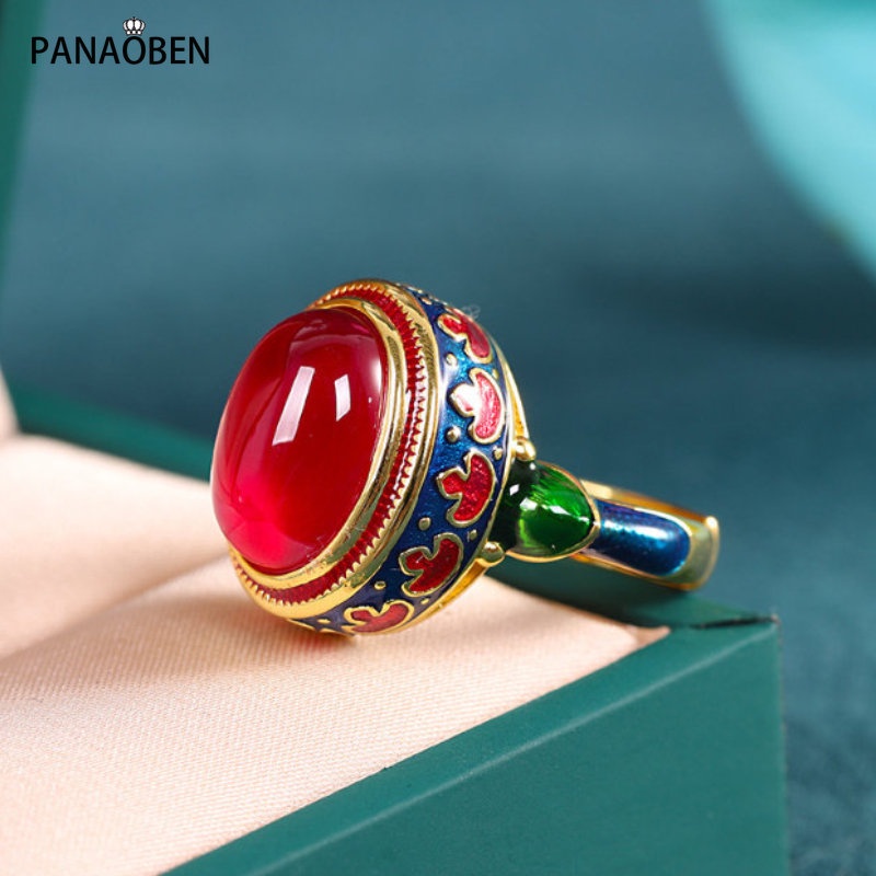 ♥Nhẫn Mạ Bạc 925 Đính Đá Mã Não Đỏ Sang Trọng Cho Nữ