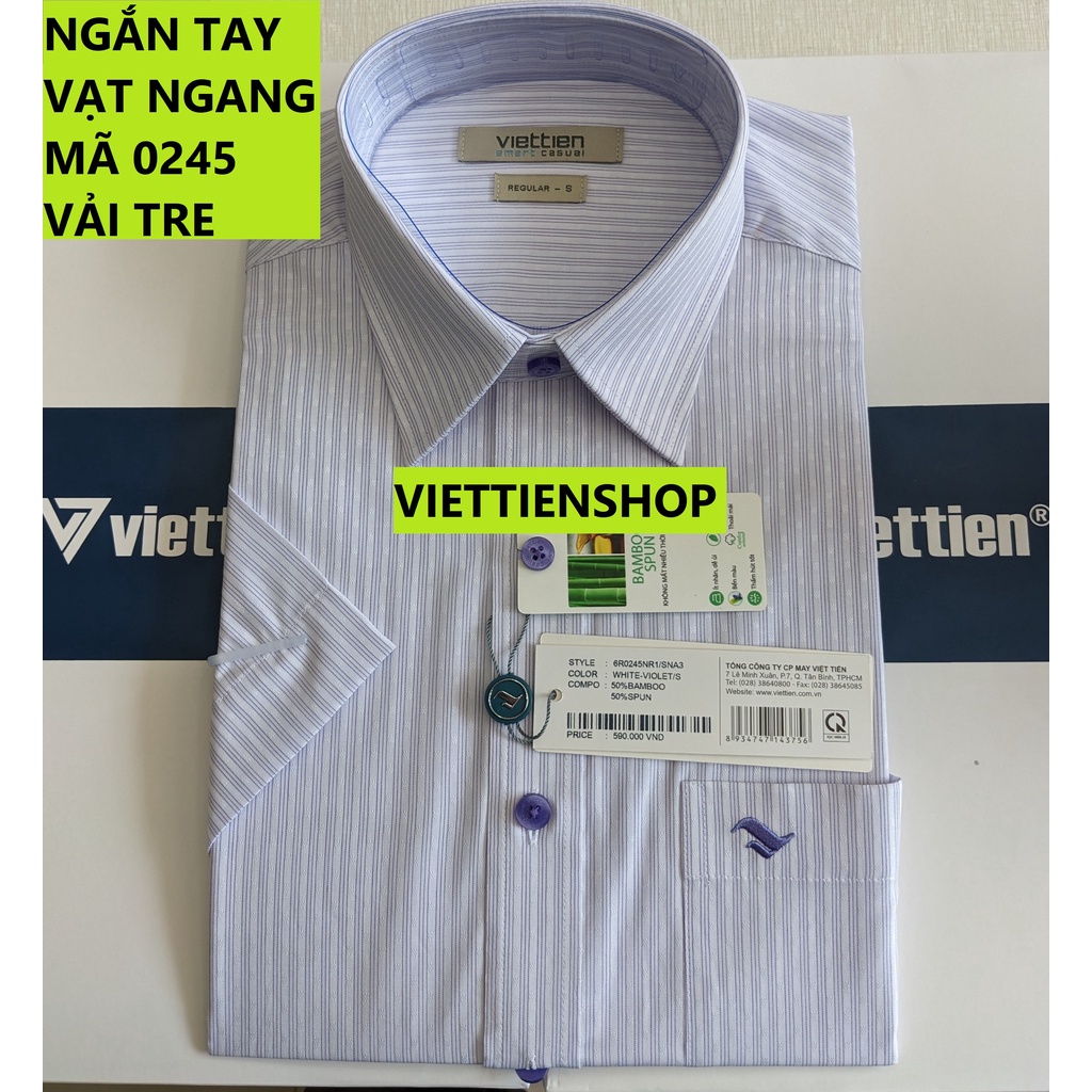(0245 Sn 1) ÁO SƠ MI VIỆT TIẾN NGẮN TAY VẠT NGANG VẢI TRE