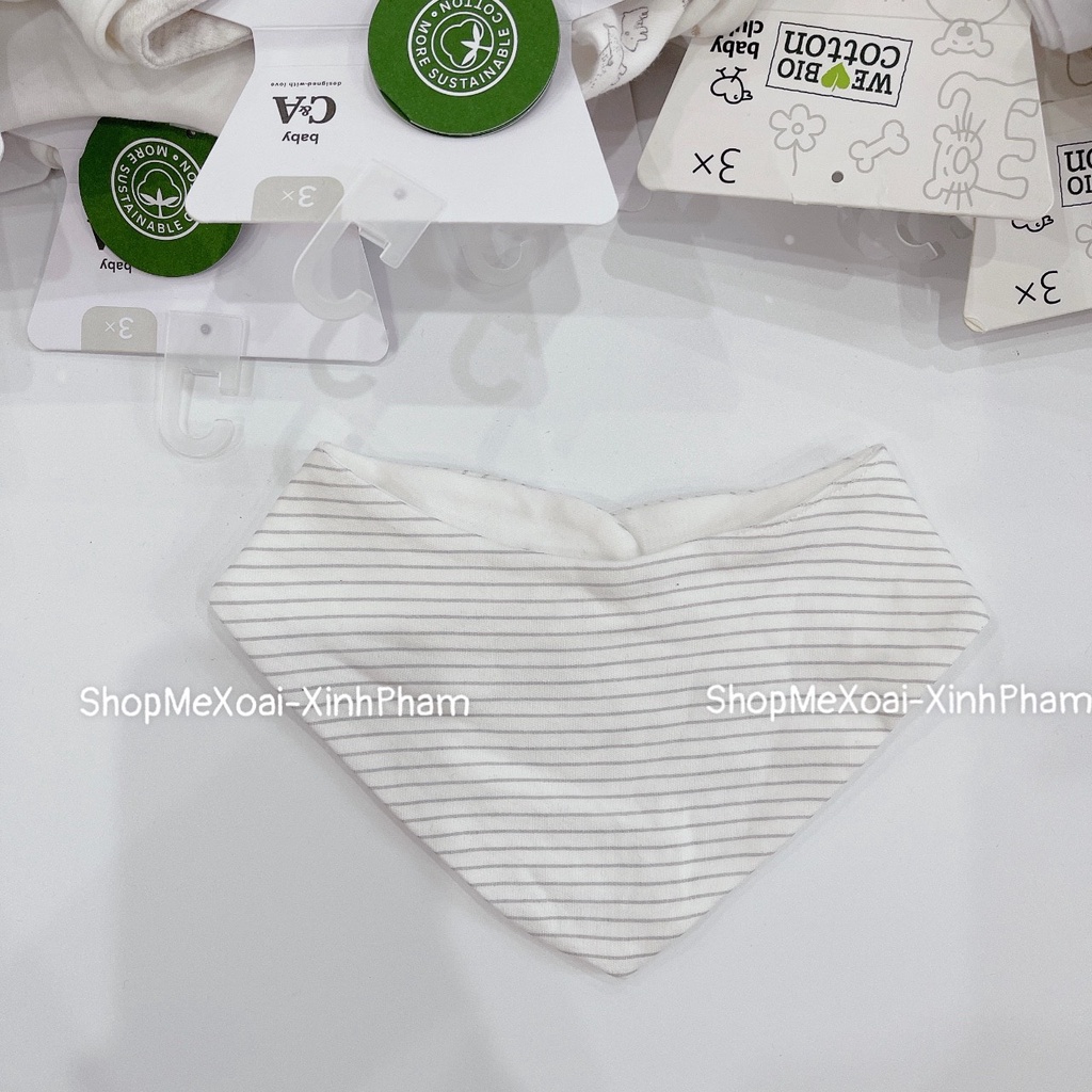 Yếm cổ tam giác C-A 100% cotton bông nguyên chất kẻ ngang đáng yêu 2 nấc chỉnh