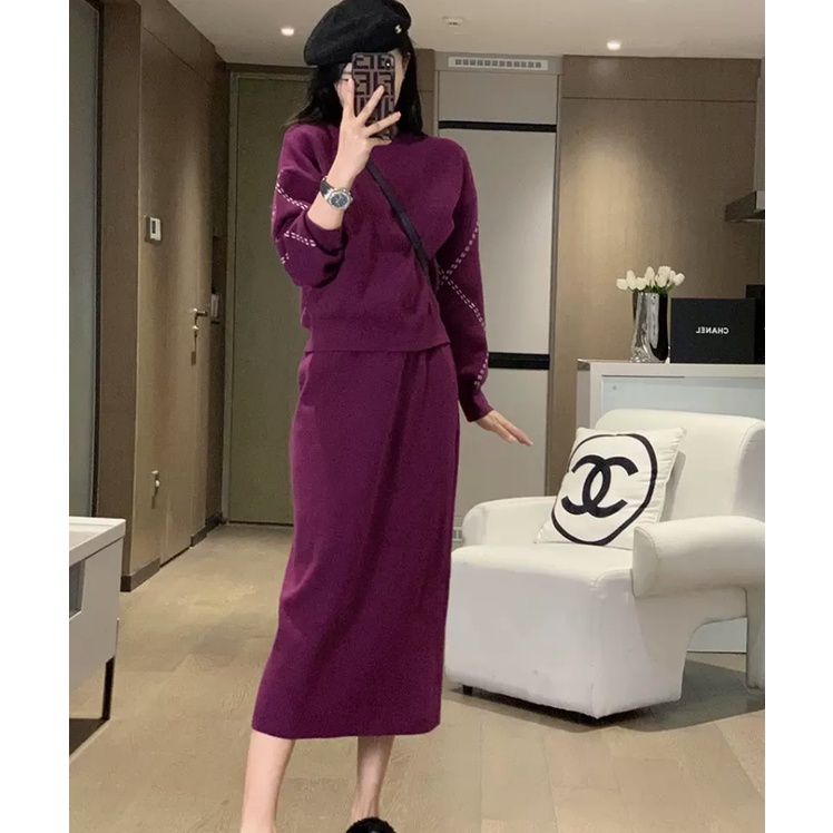 Bộ Áo Sweater Phối Chân Váy Kiểu Pháp Thời Trang Thu Đông 2023 Cho Nữ