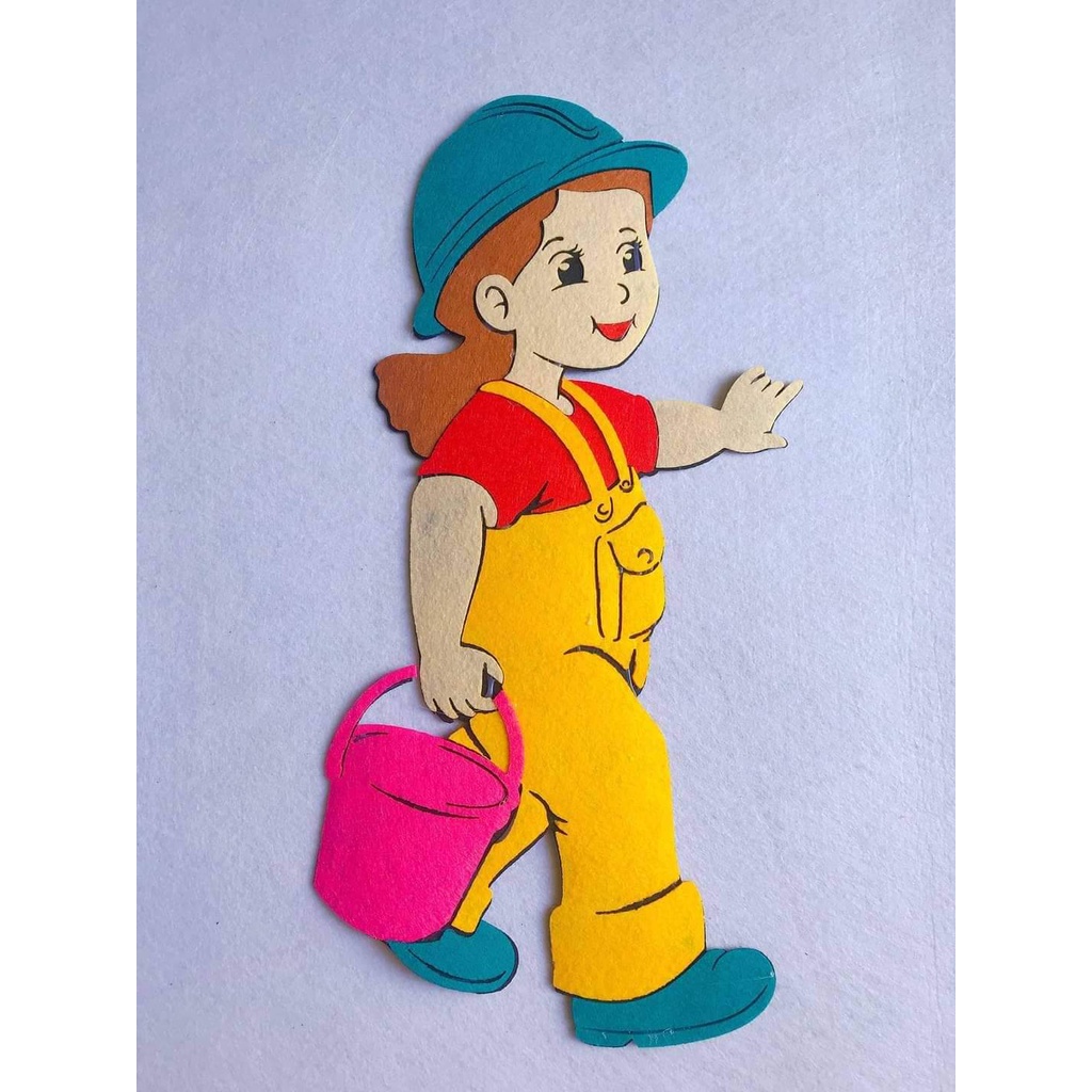 Hình bé xây dựng trang trí mầm non -  nhân vật rời trang trí góc bằng nỉ cao ~50cm