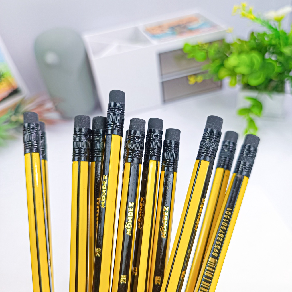 Hộp 12 Chiếc Bút Chì Lục Giác Có Tẩy MONDEZ, Cây Viết Chì Gỗ Ngòi 2B Phù Hợp Cho Học Sinh M10001