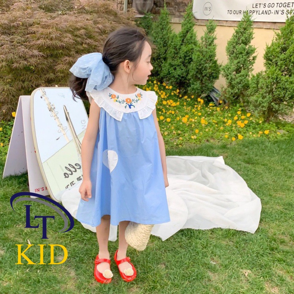 Váy đầm bé gái-cổ thêu hoa sịn - vải thô mát