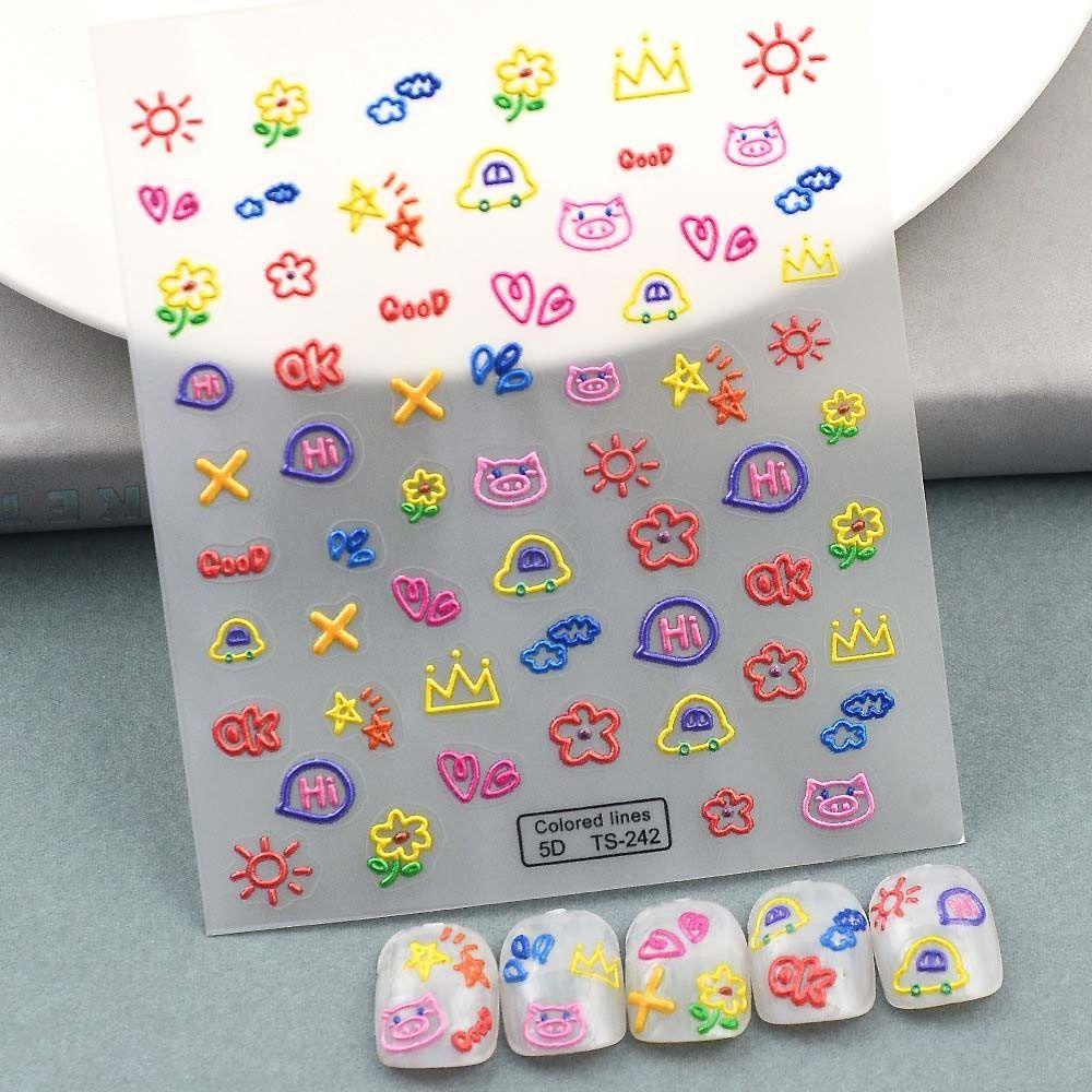LOMBARD Miếng Dán Trang Trí Móng Tay Tự Dính Họa Tiết Hoạt Hình Dễ Thương
