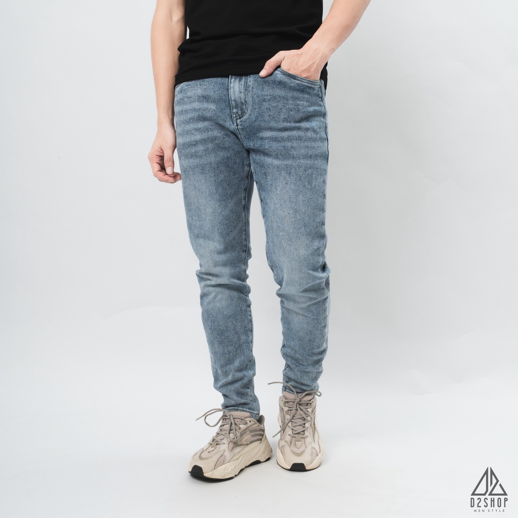 Quần jean nam D2shop, quần slimfit jean wash bạc, túi dập nổi S, màu bạc [J-D3981]