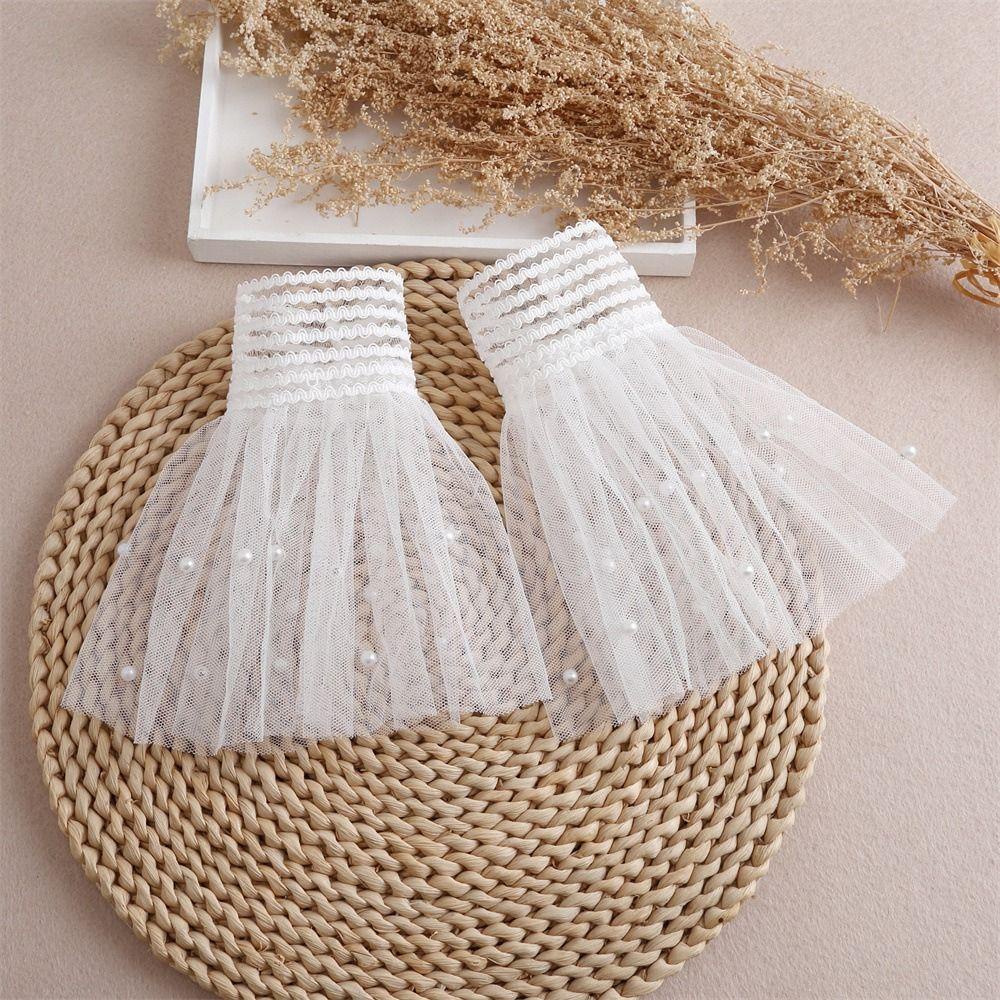 PINEVN 1 Cặp Áo Kiểu Lưới Tay Loe Xếp Ly Hai Lớp Giữ Ấm Cổ Tay Có Thể Tháo Rời