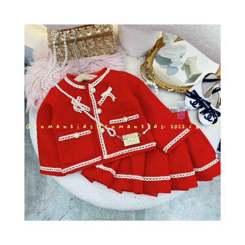 (Sale lẻ size) Set váy dạ cho bé gái chất dày ấm, chỉ còn size 1