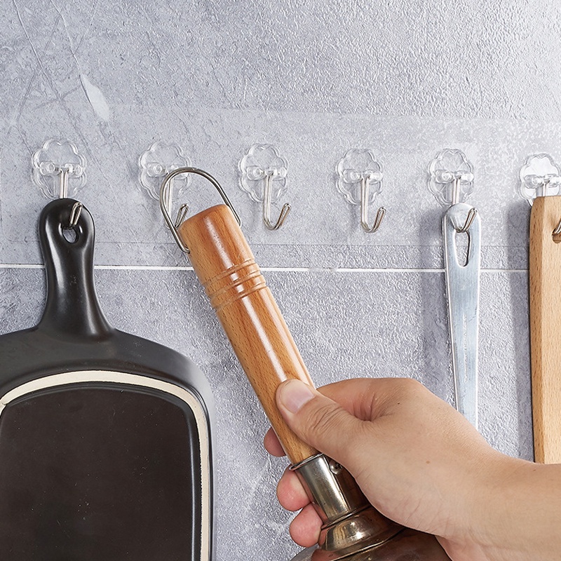 Thanh 6 Móc Dán Tường Siêu Dính Trong Suốt Treo Đồ, Quần Áo, Khăn, Đồ Dùng Nhà Bếp - Siêu Dính, Siêu Chịu Lực HSU