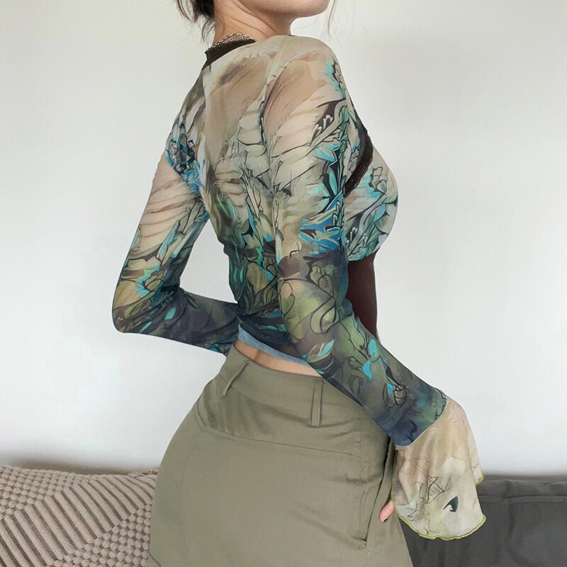 Weird Puss Áo thun dài tay nhuộm màu phong cách retro thời trang cho nữ