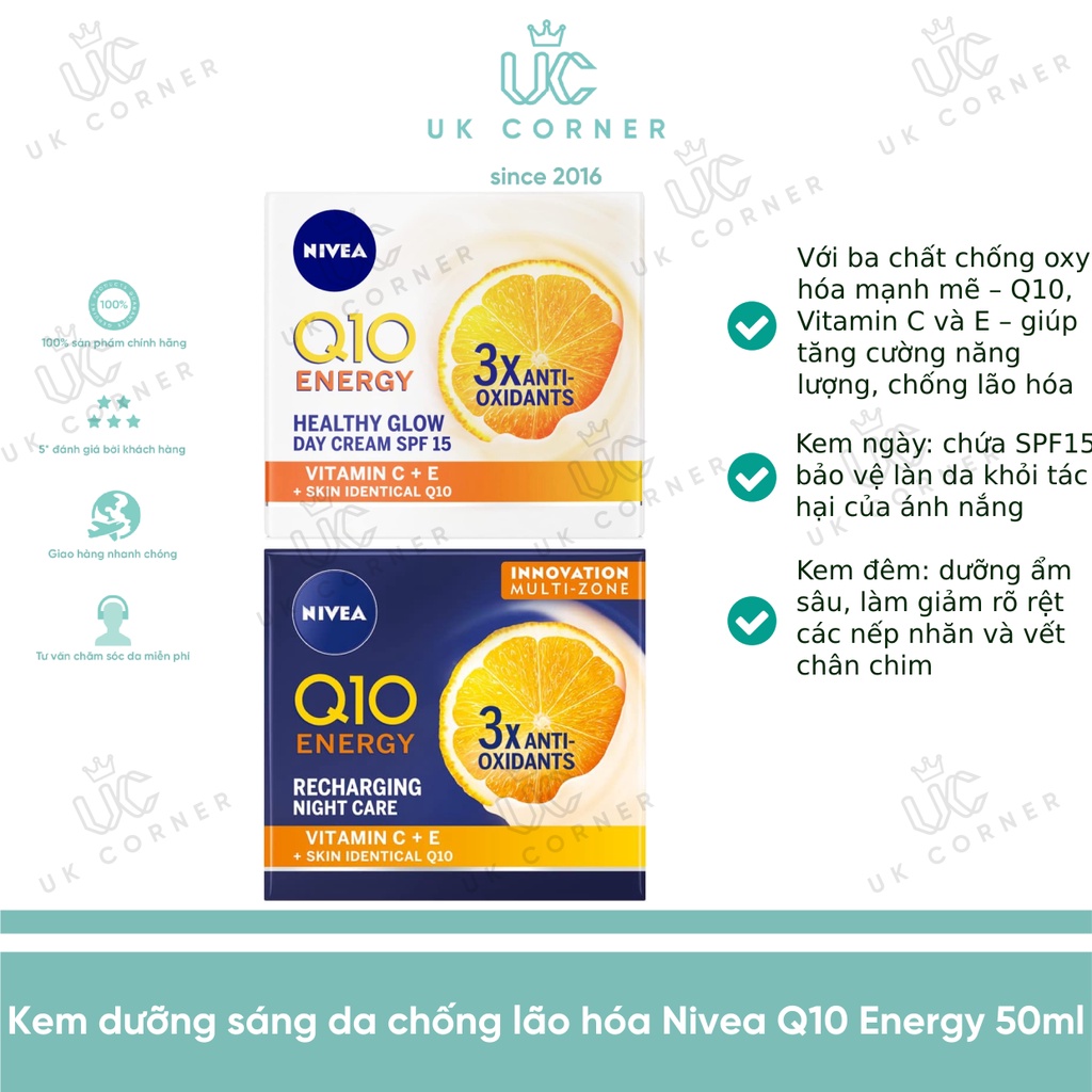 Kem dưỡng sáng da chống lão hóa Nivea Q10 Energy 50ml