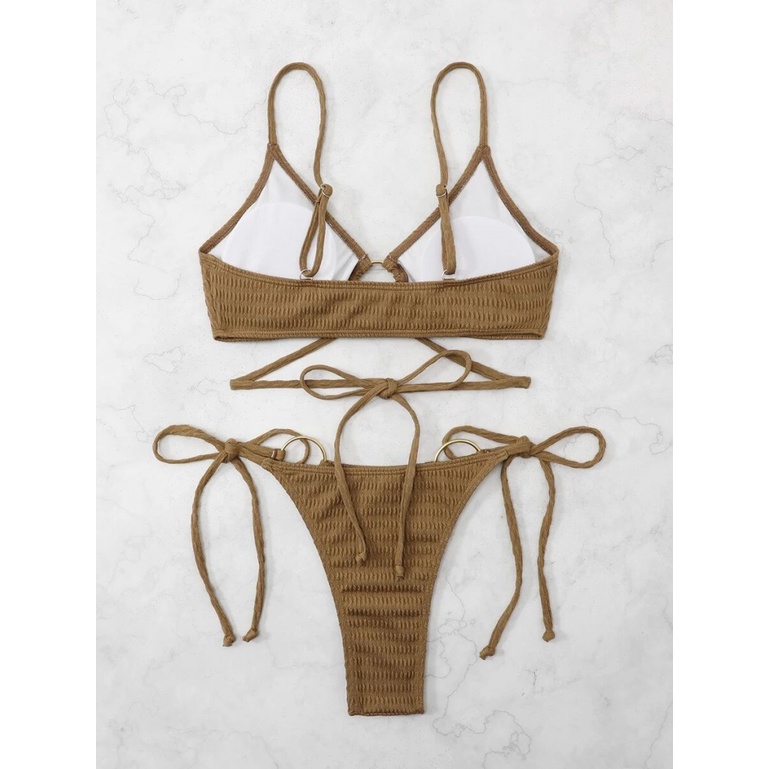 Bộ Bikini Buộc Dây Hình Tròn Màu Cà Phê H657