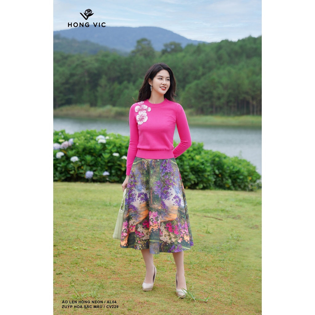 Chân váy nữ thiết kế Hong Vic hoa sắc màu CV229