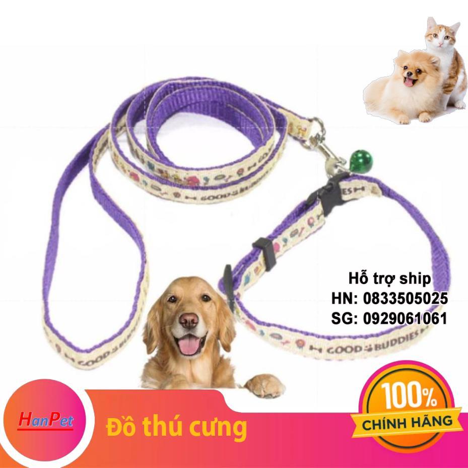 (4 size) Dây dắt cho chó mèo in hoa vòng cổ 2 lớp- dây dắt chó đã kèm vòng cổ
