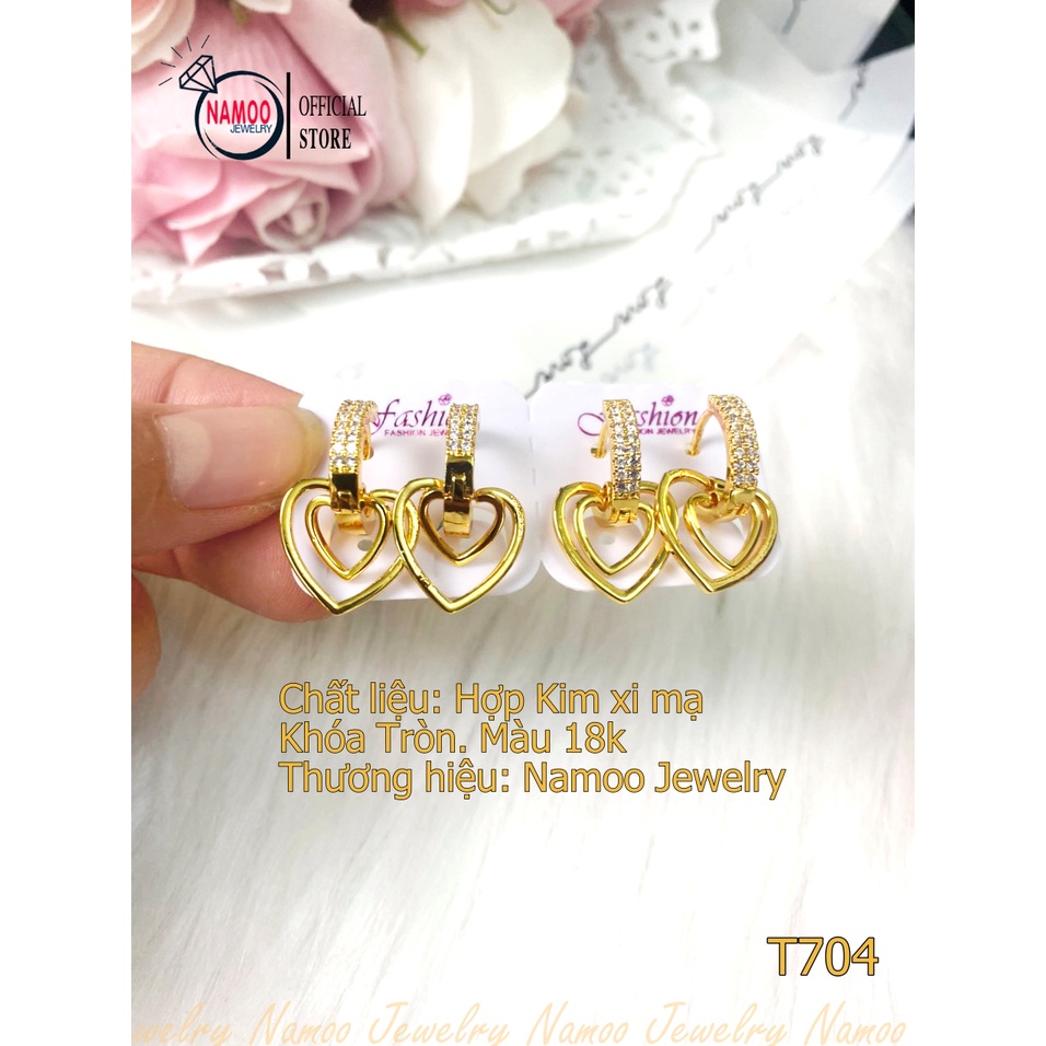 Bông Tai Nữ T704 Đính Đá Kiểu Dáng Trái Tim Cực Xinh Namoo Jewelry