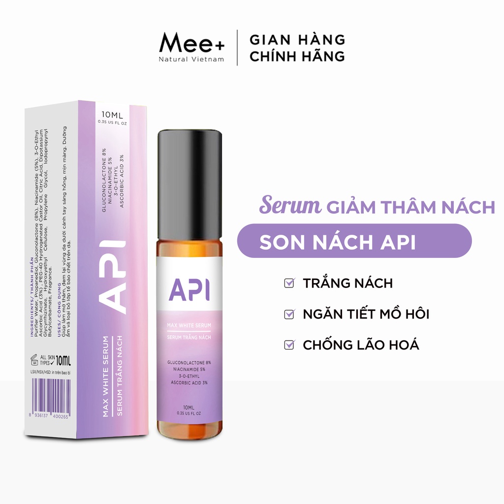 Serum giảm mờ thâm nách API 10ml dạng lăn dưỡng trắng cấp ẩm làm mềm da nách giúp giảm thâm nách hiệu quả shop hazuka