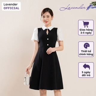 Đầm công sở thiết kế LAVENDER dáng xòe đen cổ giọt lệ D2752