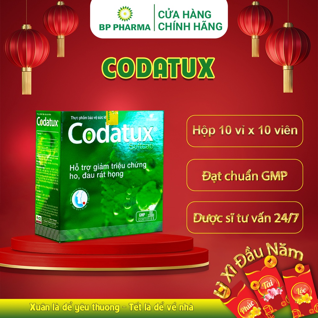 Viên Uống Giảm Ho CODATUX Softcap Hỗ Trợ Giảm Đau Họng, Ho Khan, Khản Tiếng Do Viêm Họng - Hộp 100v