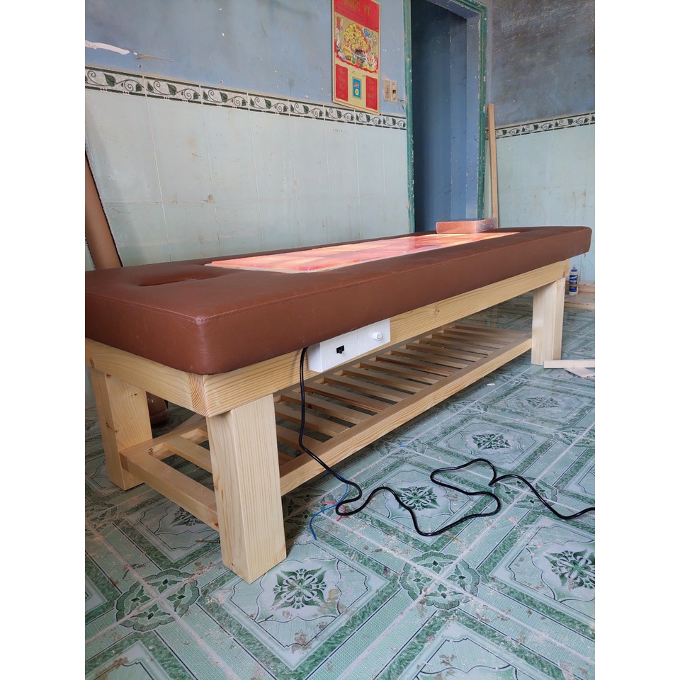 Giường đá muối Himalaya, mẫu 21 viên , gỗ thông nhập khẩu Phần Lan)