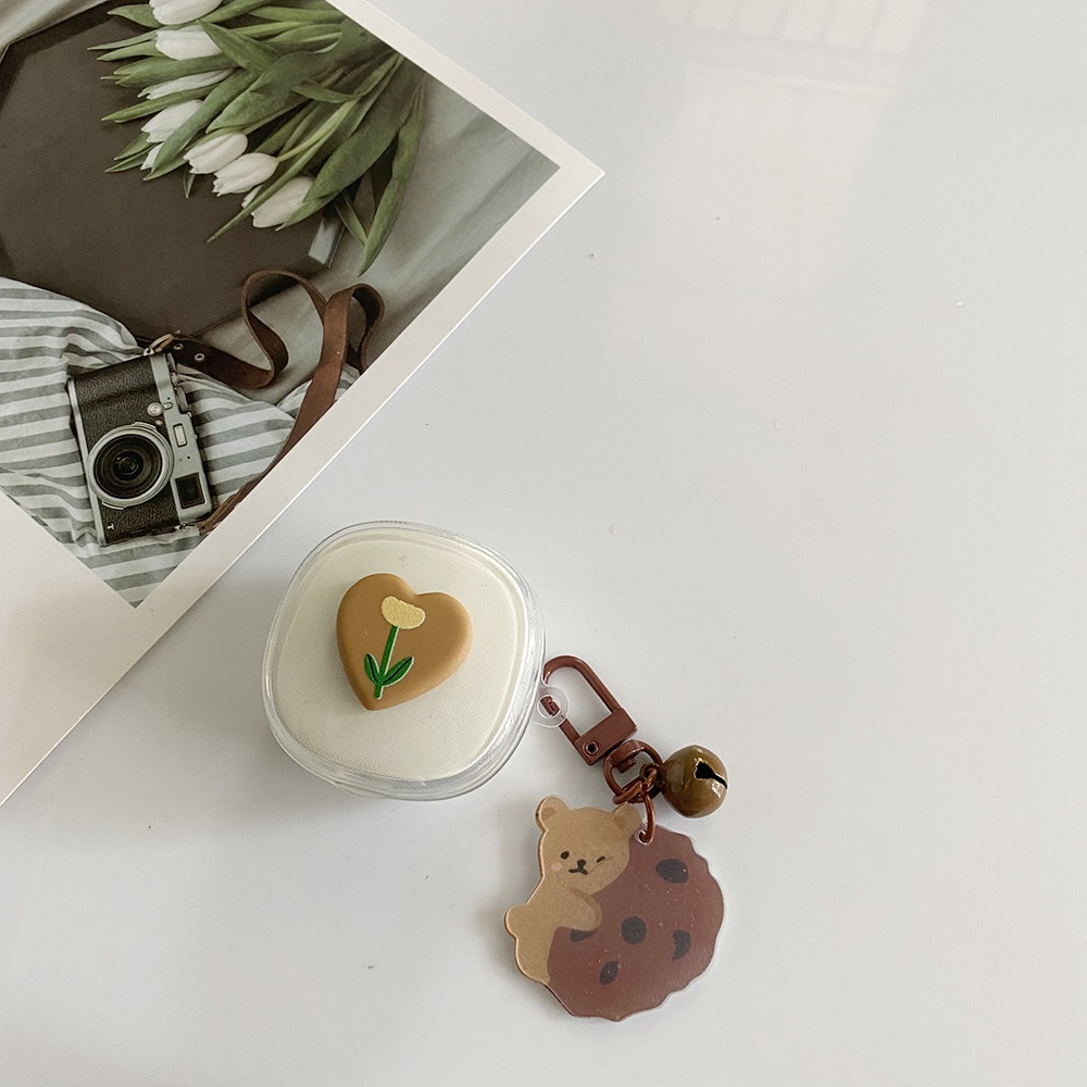 Vỏ Bảo Vệ Hộp Sạc Tai Nghe Samsung Galaxy buds live / buds2 / buds Pro / buds2 Pro Bằng Silicon Mềm Trong Suốt Kèm Móc Khóa Hình Gấu Dễ Thương