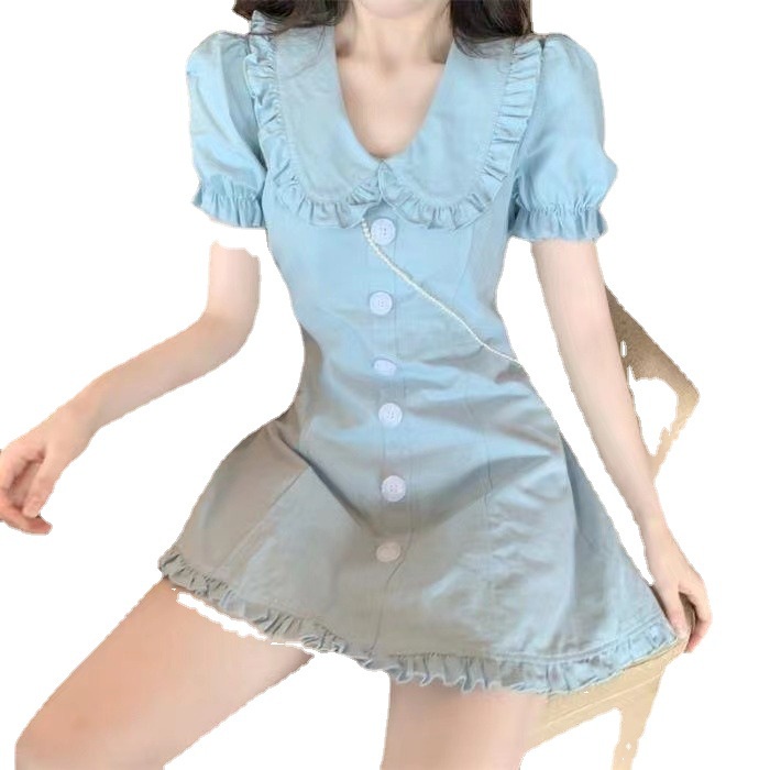 Đầm Dáng Chữ A Tay Phồng Cổ Búp Bê Phong Cách Thời Trang Mùa Hè Mới Cho Nữ