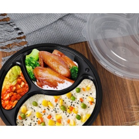 Disposable Lunch Box Three Grid Takeaway Packing Box Round Grid Thickened Plastic Rectangular Four G