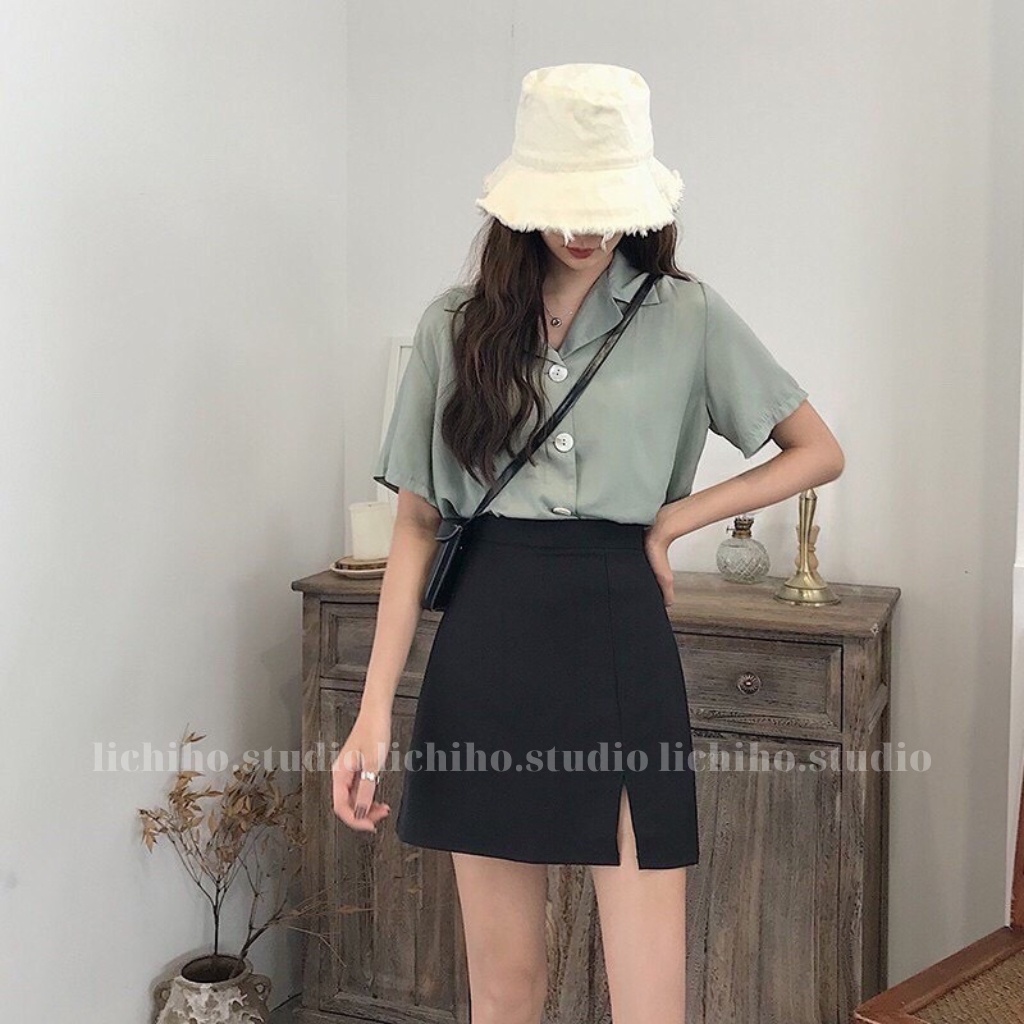 Chân váy chữ A  xẻ tà một bên có quần trong an toàn thiết kế lưng cạp cao chất vải tuyết mưa mềm mịn  LCH