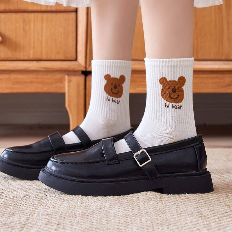 Vớ Cotton Cổ Cao Thoáng Khí In Họa Tiết Hoạt Hình Dễ Thương Thời Trang Cho Nữ