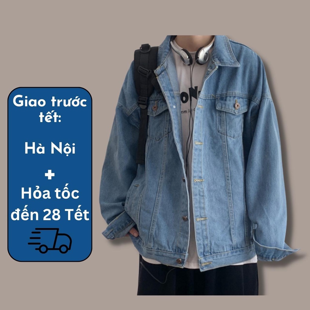 Áo Khoác Jean Form Rộng Trơn Unisex Nam và Nữ Vải Không Phai Màu Phong Cách Hàn Quốc -AB01