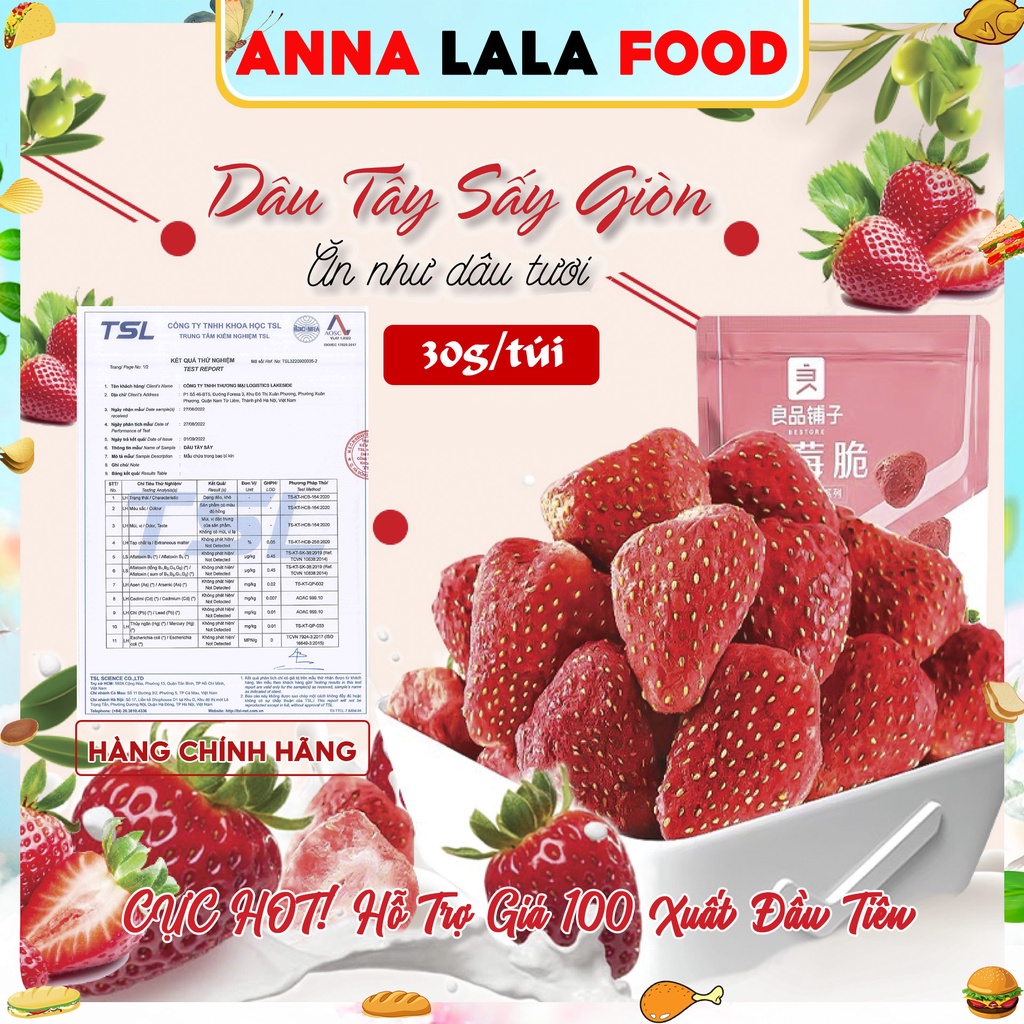 Dâu tây sấy - dâu tây sấy nguyên quả Bestore siêu ngon 30g, đồ ăn vặt chính hãng