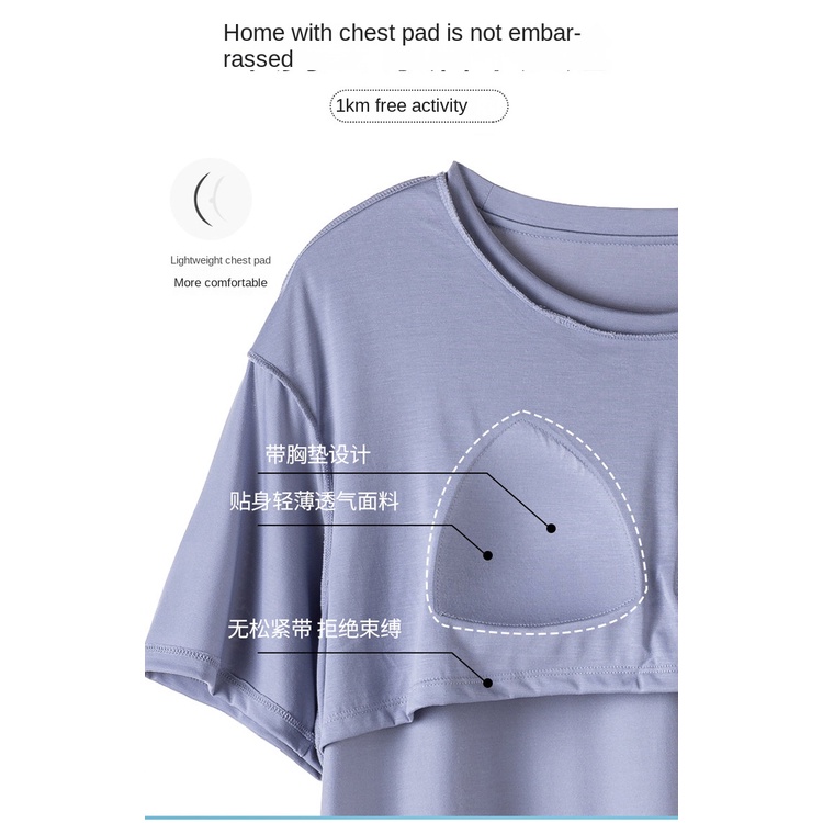 Bộ Đồ Ngủ Tay Dài Có Đệm Ngực Thiết Kế Đơn Giản Thời Trang Xuân Thu Cho Nữ