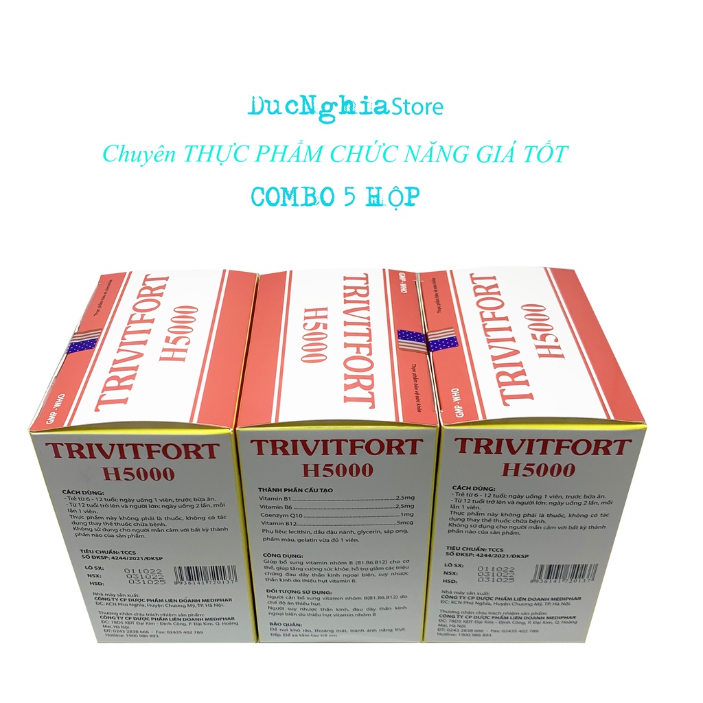 Combo 3 hộp - Bổ sung vitamin B1, B6, B12 cho cơ thể TRIVITFORT H5000 – hộp 100 viên