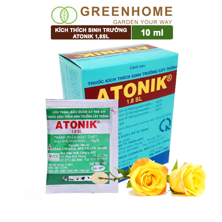 Phân bón lá, thúc đẩy sinh trưởng cây trồng Atonik, Greenhome, gói 10ml, chuyên phong lan, hoa hồng.