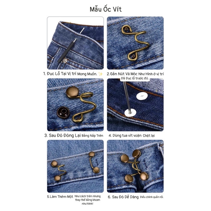 Móc gài, nút cài, nút gài móc thu nhỏ eo quần 32mm.