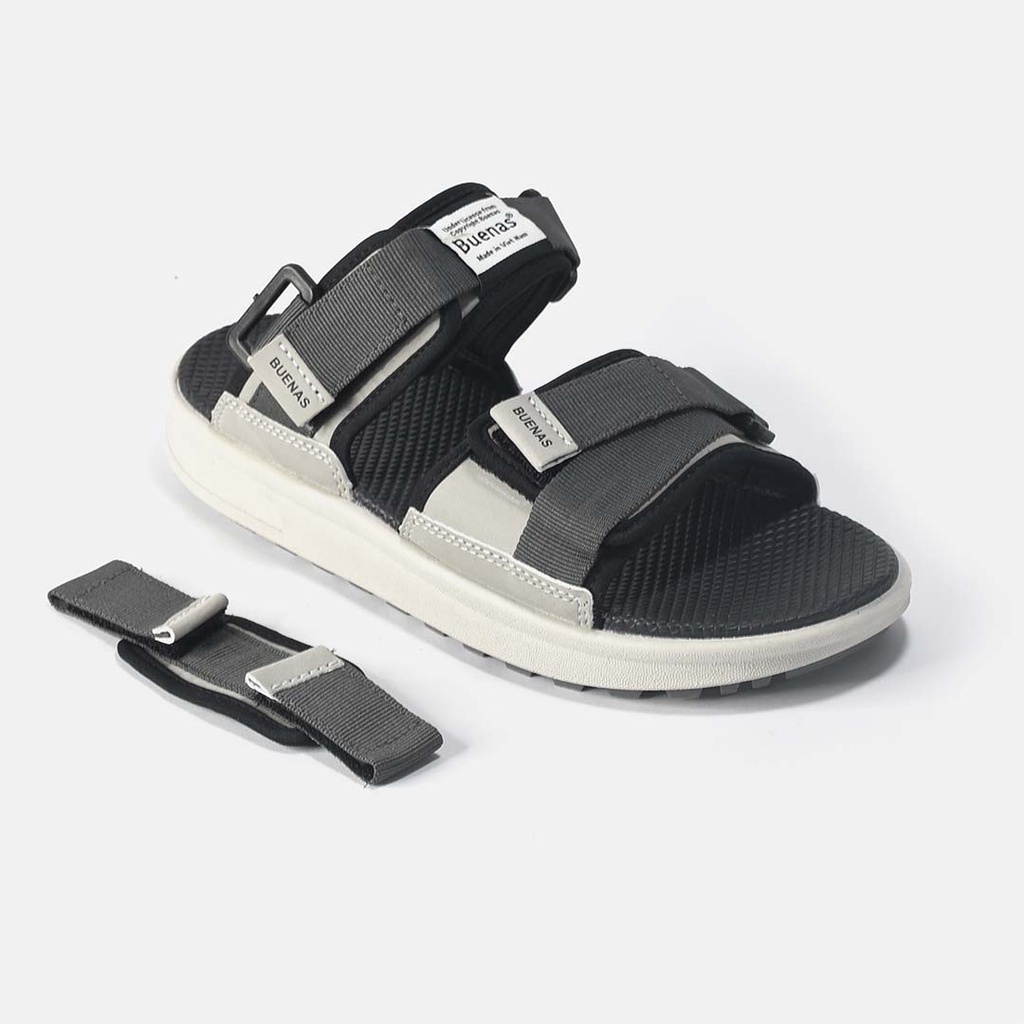 Sandal nam nữ unisex đi học quai ngang Buenas Sport SD-2628 màu đen - ghi - Giày dép xăng đan đế cao 3 phân