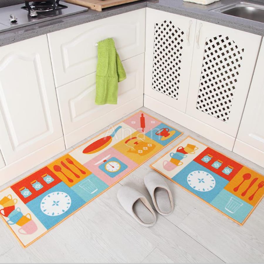 Bộ 2 Thảm Nhà Bếp Họa Tiết 3D Thấm Hút Tốt, Bộ Thảm Lau Chân Nhà Bếp Phòng Khách, Phòng Ngủ Chống Trơn Trượt ( 1 Dài + 1