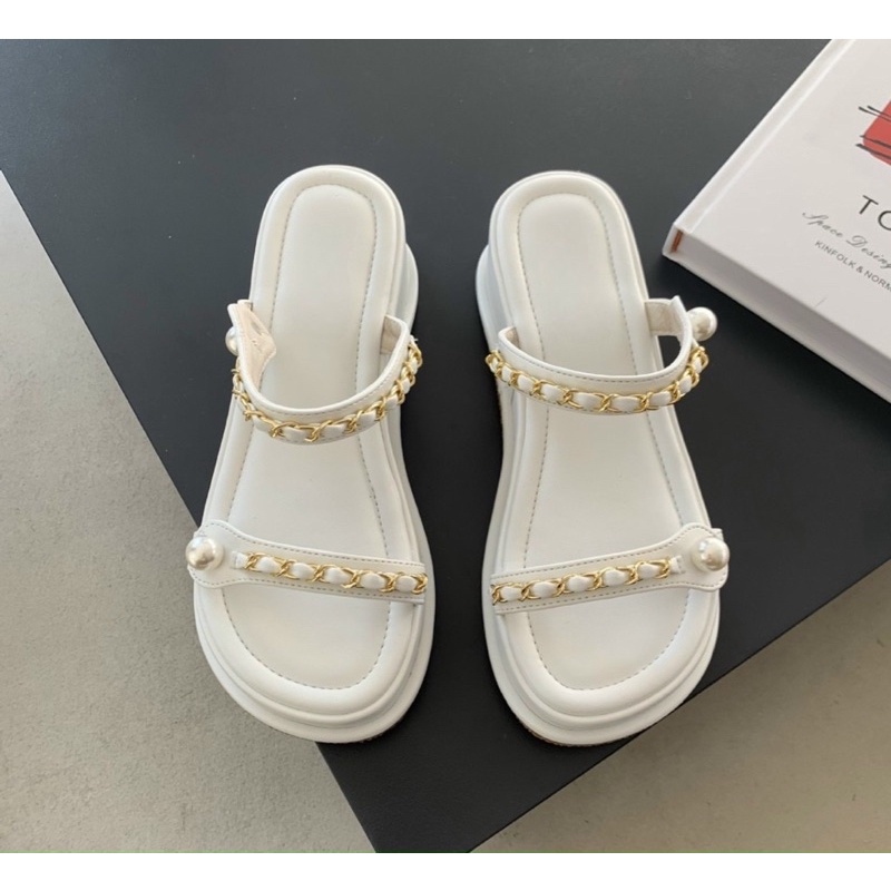 Dép xuồng hai quai song song móc xích cao 7cm 3màu siêu đẹp