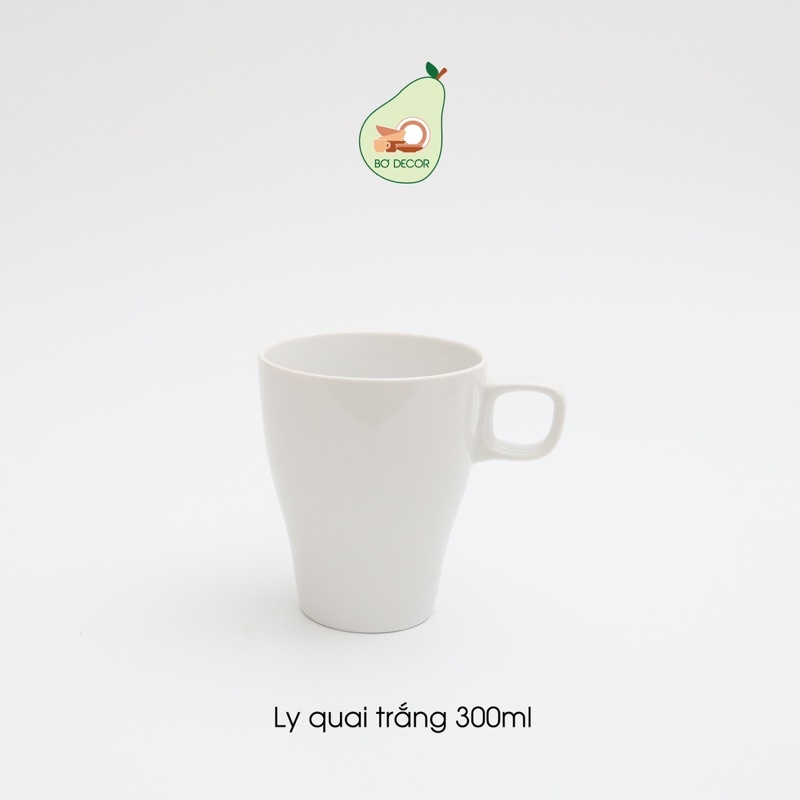 Ly cốc gốm sứ có quai vuông màu trắng Ikea phong cách Châu Âu dung tích 300ml