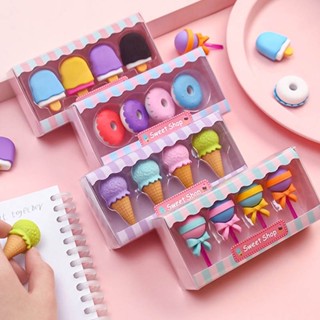[Có quà tặng kèm] Hộp 4 Gôm Tẩy Bánh Kẹo Kem 3D Siêu Xinh