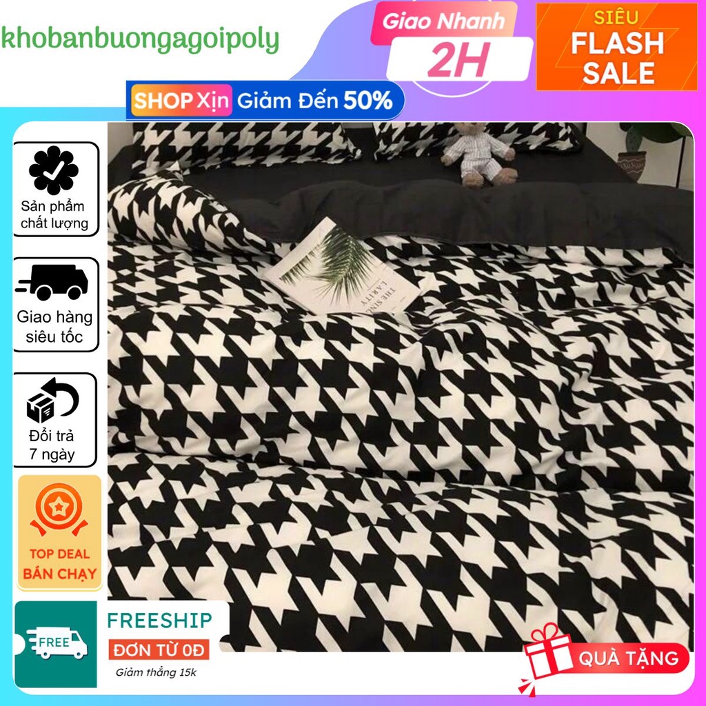 Bộ Ga Gối 1m6x2m,Drap Giường Poly,Ga Trải Giường Kèm 2 Vỏ Gối Nằm,mẫu ma trận