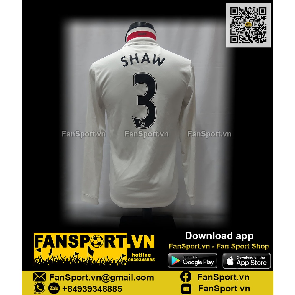 Áo đấu cầu thủ bóng đá Luke Shaw 3 Manchester United 2014-2015 away shirt jersey white long Nike chính hãng size S
