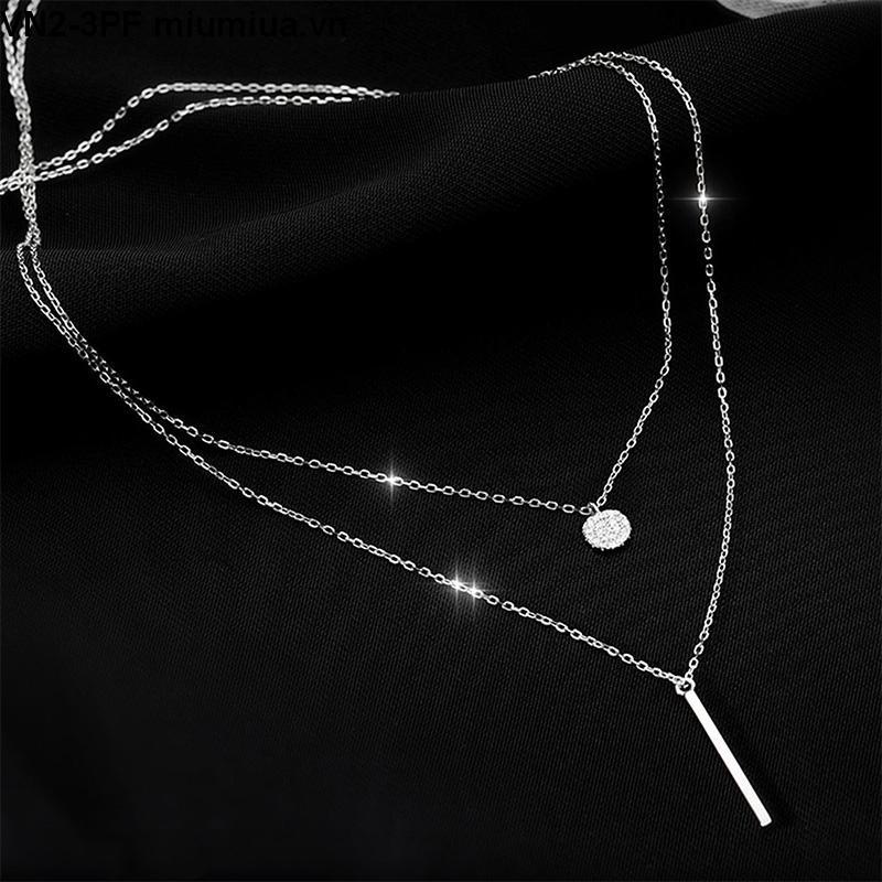 Miumiua🔮Vòng cổ nữ hai lớp bằng kim loại phối mặt hình vuông màu bạc/vàng kim thời trang